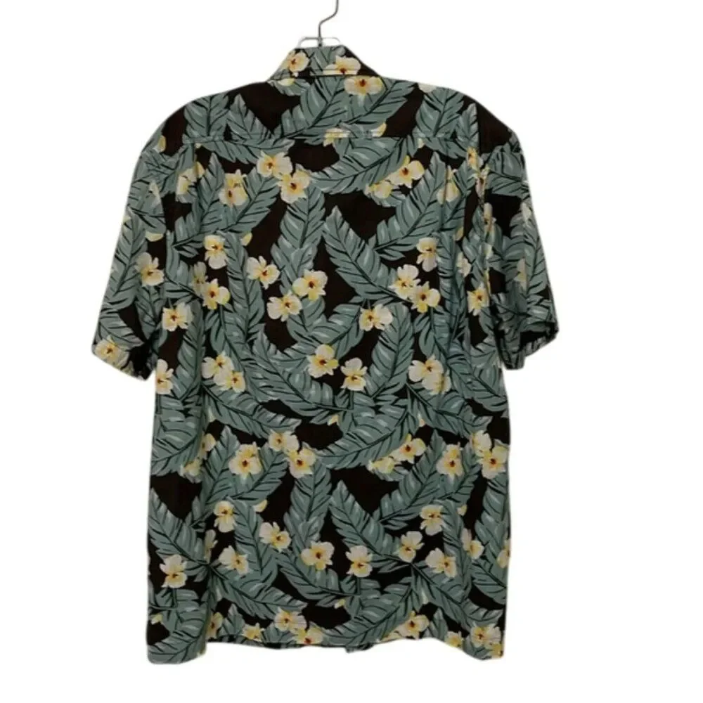 J. Crew Green and Black Hawaiian Floral Casual Button Up Shirt Mens Size Large